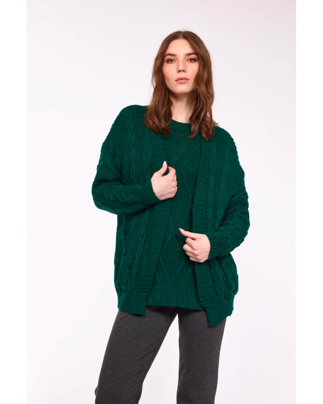 Pistache Cable Knit Cardigan with Pockets