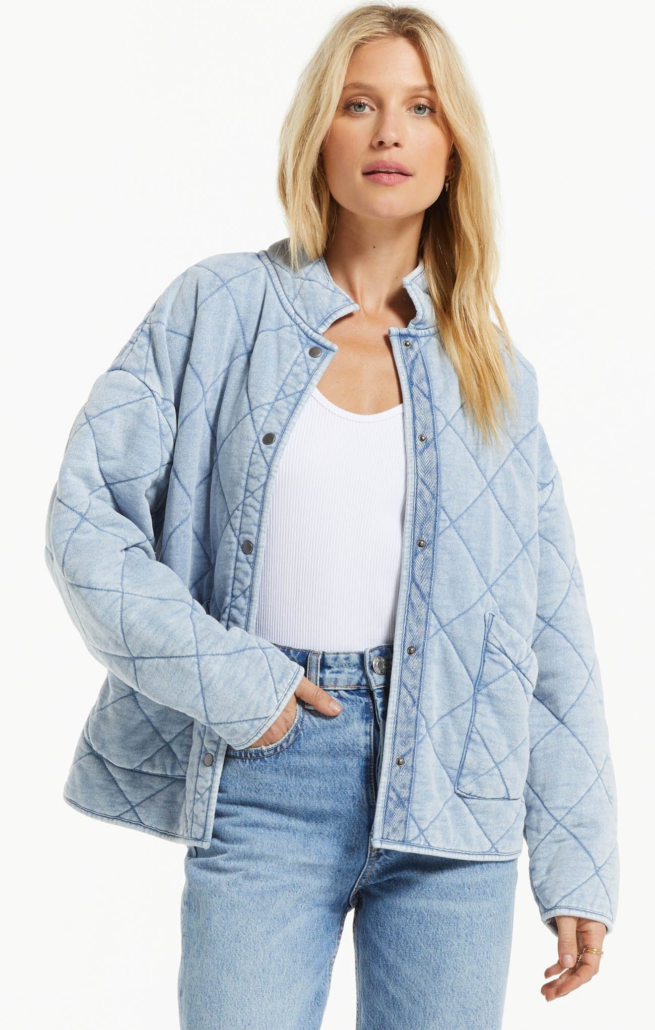 Z Supply Women's Maya Knit Denim Quilted Jacket Take It Outside