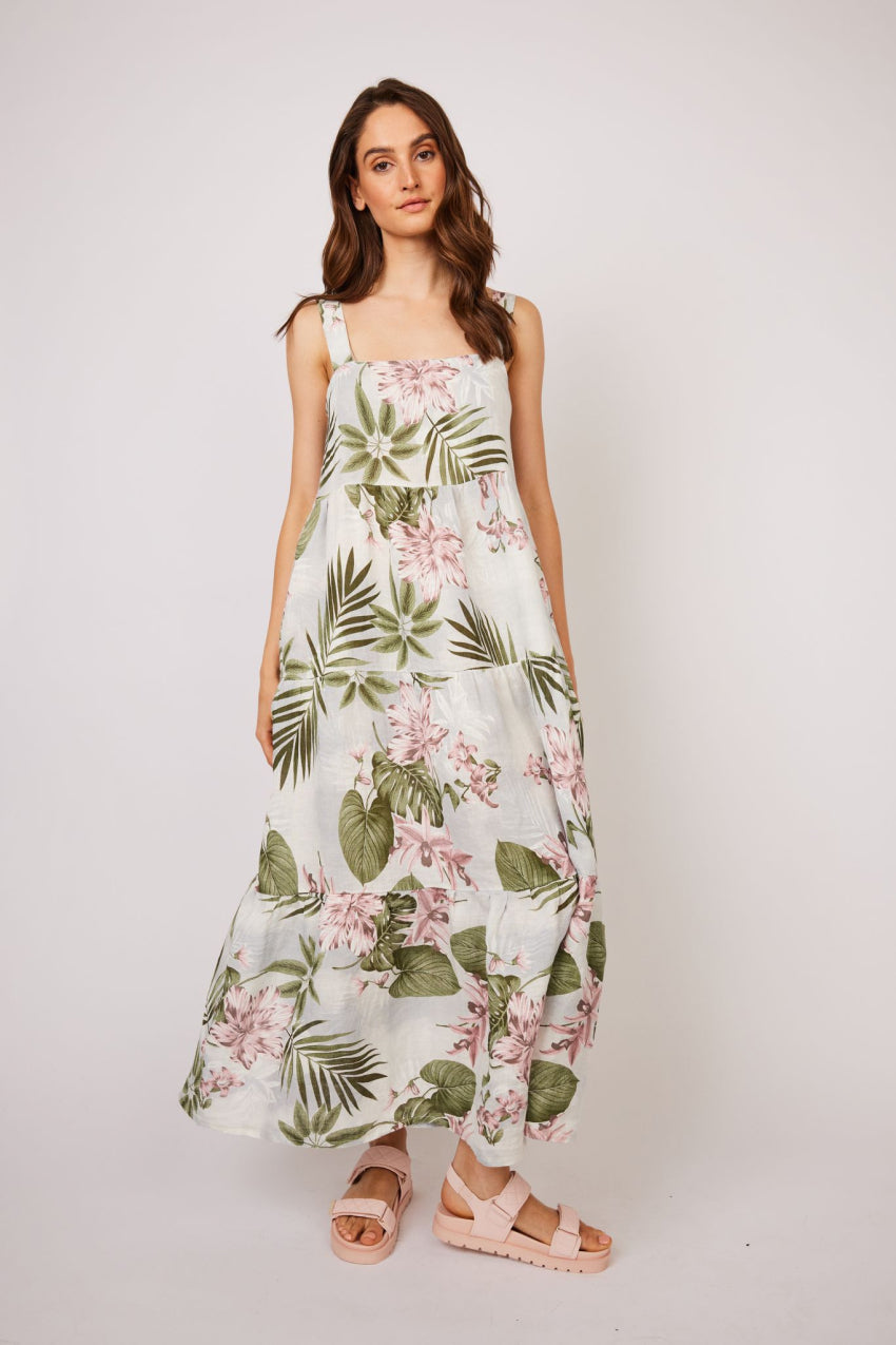 pistache linen dress Dress--Linen, Front Pleat, Coffee/Vine Green/ OR Black (Pistache)