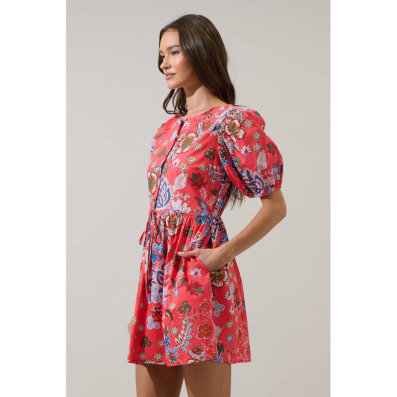 Sugarlips Oreanna Floral Alba Puff Sleeve Mini Dress