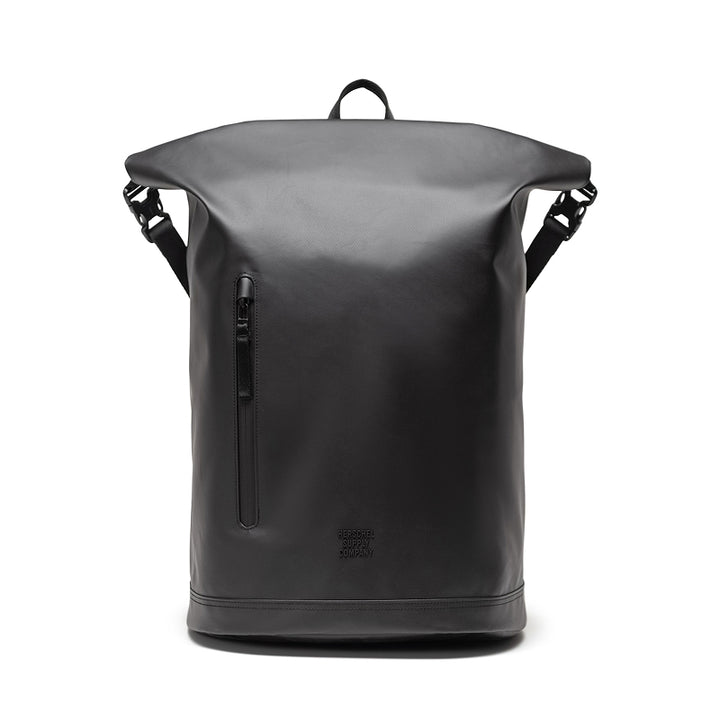 Black backpack on a white background