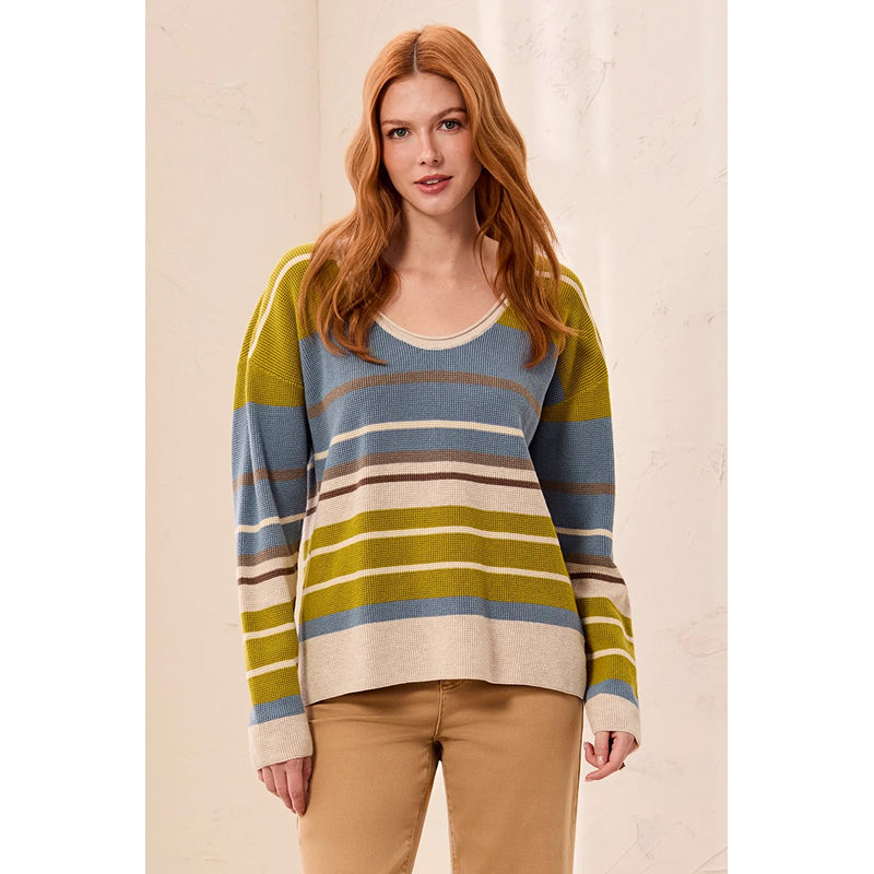 Tribal Combed Cotton U-Neck Waffle Sweater