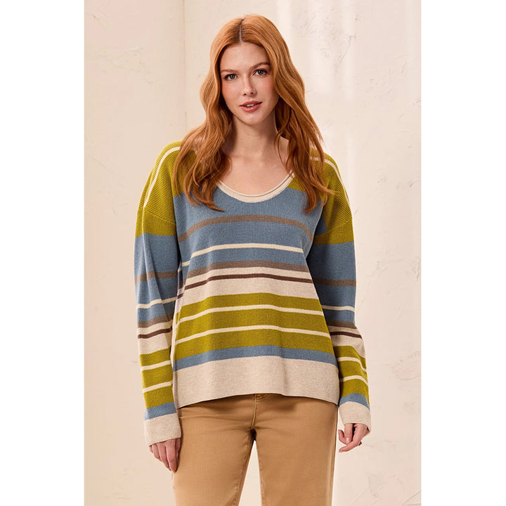 Tribal Combed Cotton U-Neck Waffle Sweater