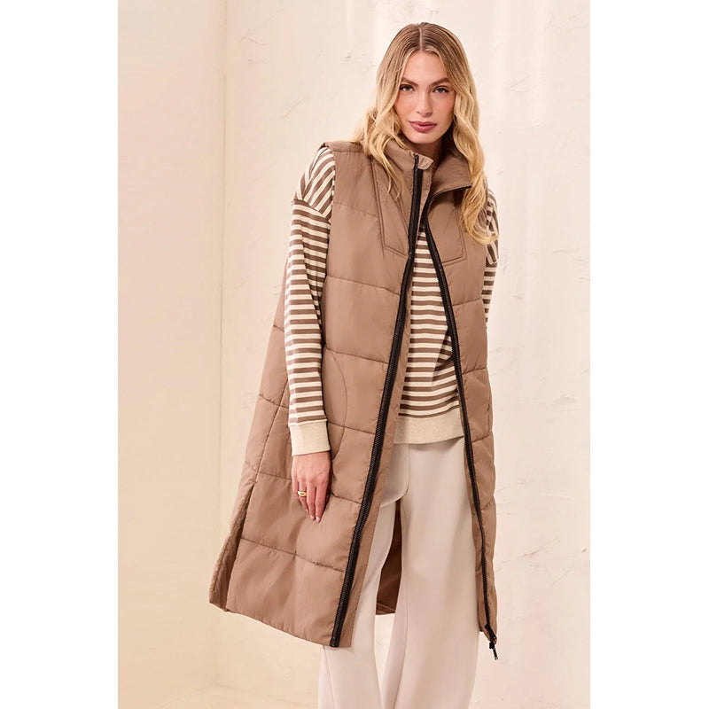 Tribal Long Zip-Front Quilted Vest