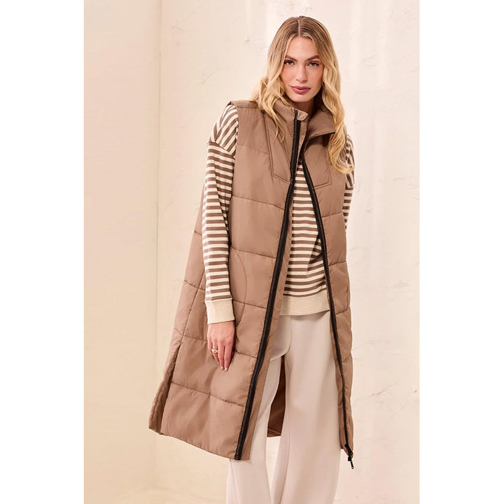 Tribal Long Zip-Front Quilted Vest