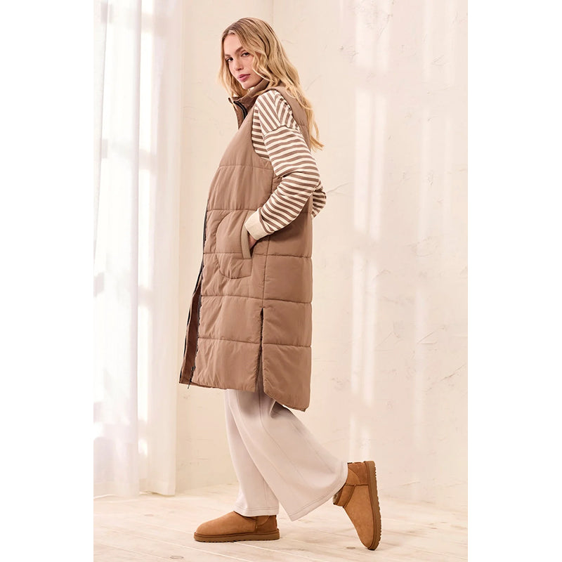 Tribal Long Zip-Front Quilted Vest