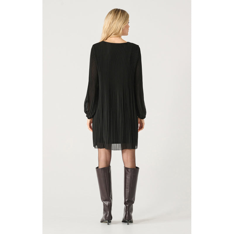 Black Tape Long Sleeve Pleated A-Line Dress