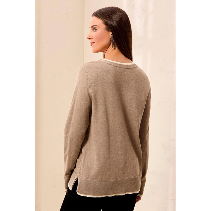 Tribal Long Sleeve V Neck Sweater with Tiping