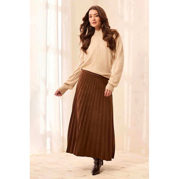 Tribal Pleated Stretchy Faux Suede Pull-On Maxi Skirt
