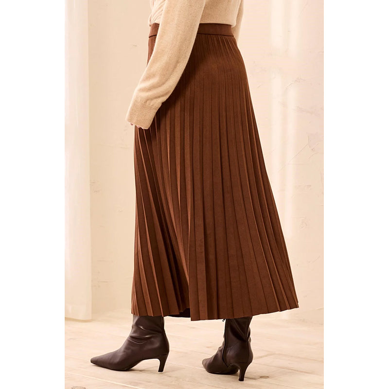 Tribal Pleated Stretchy Faux Suede Pull-On Maxi Skirt