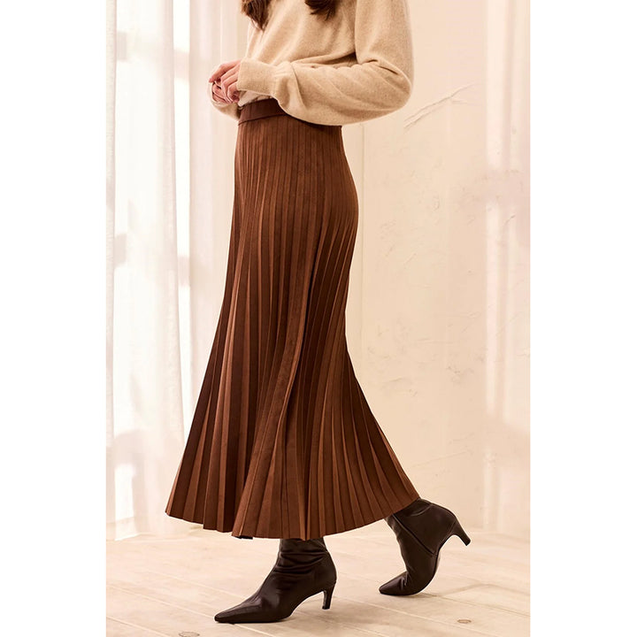 Tribal Pleated Stretchy Faux Suede Pull-On Maxi Skirt