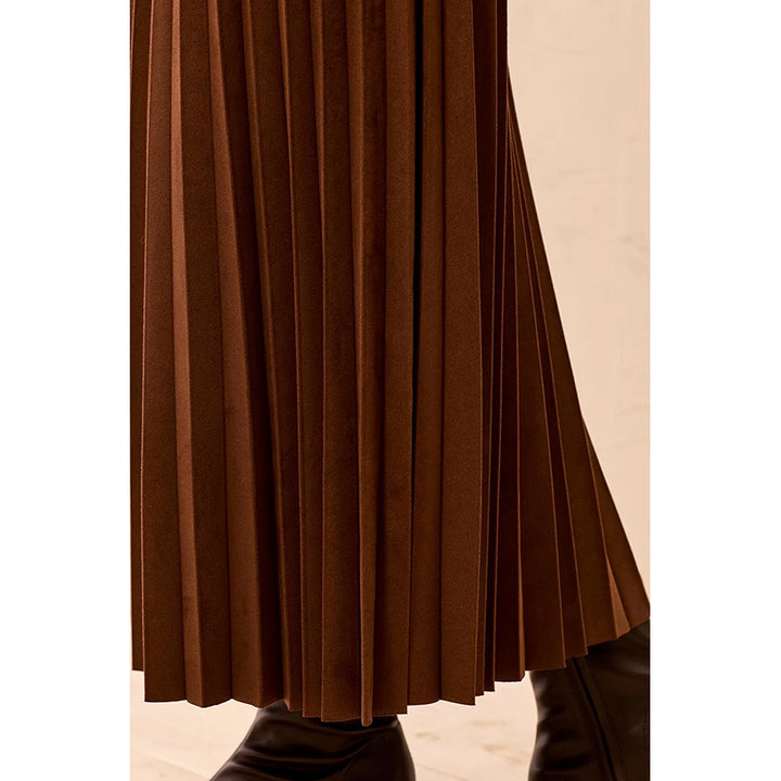 Tribal Pleated Stretchy Faux Suede Pull-On Maxi Skirt