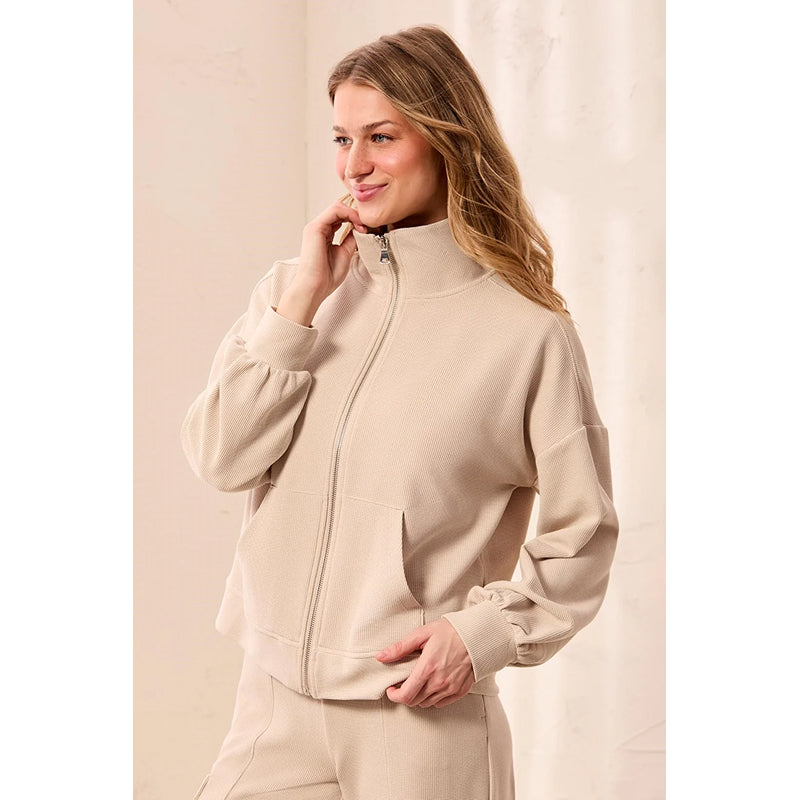 Tribal Long Sleeve Mock Neck Zip Cardigan with Pocket