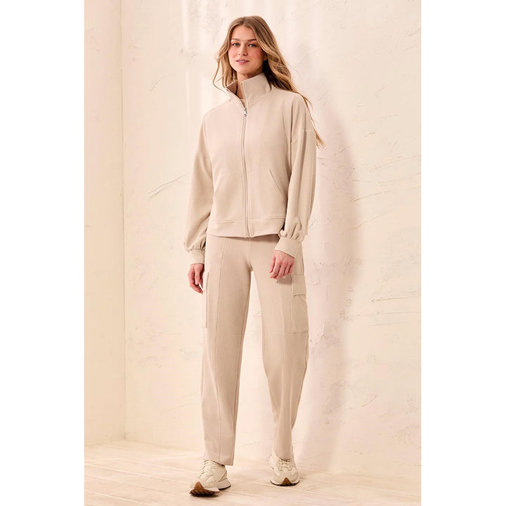 Tribal Long Sleeve Mock Neck Zip Cardigan with Pocket