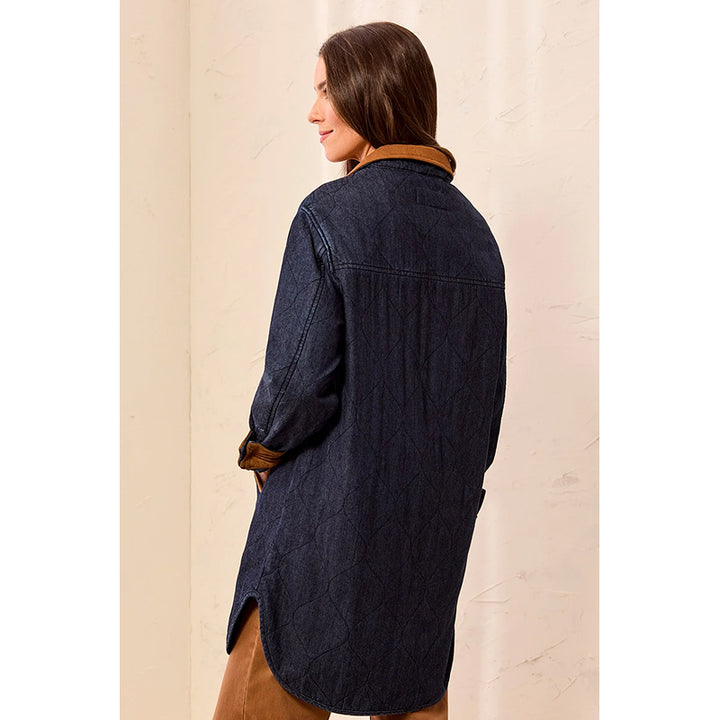 Tribal Quilted Denim Suede Trim Button Front Jacket