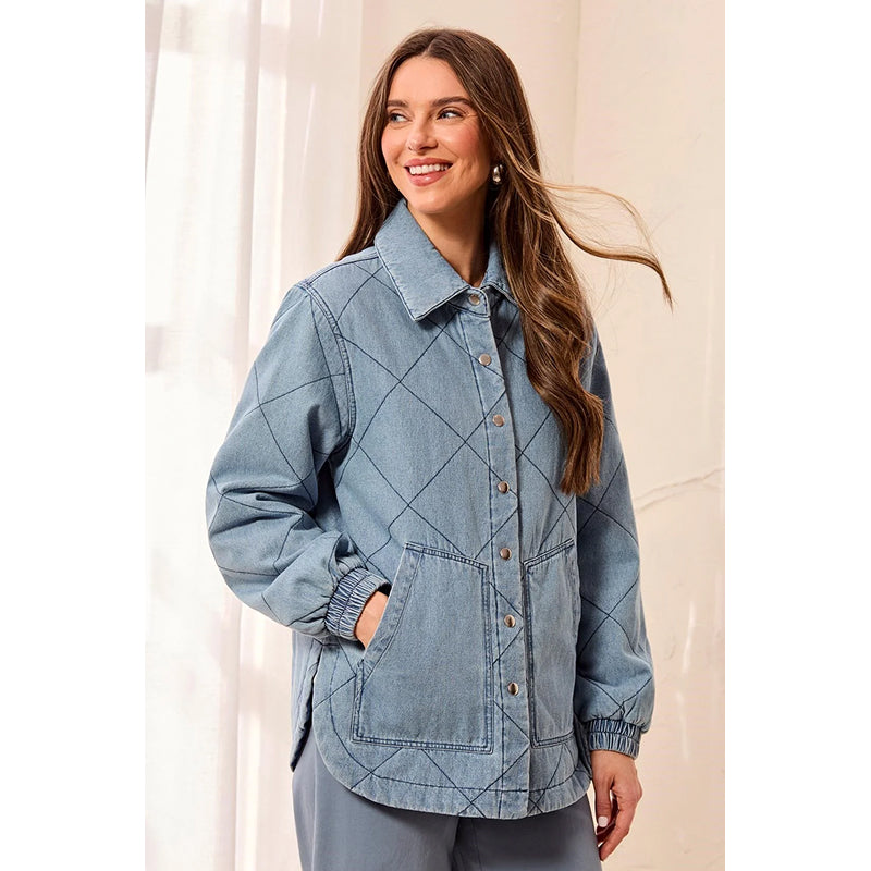 Tribal Quilted Snap Front Soft Denim Jacket