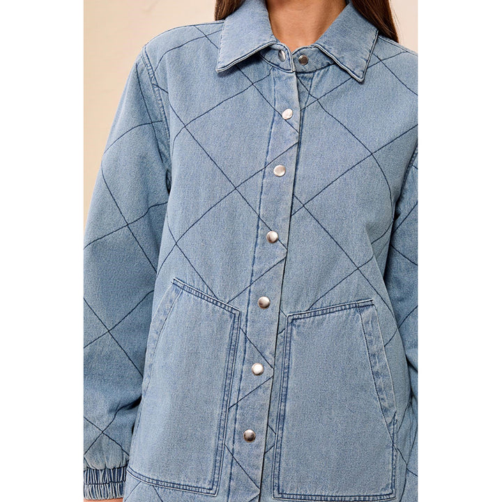 Tribal Quilted Snap Front Soft Denim Jacket