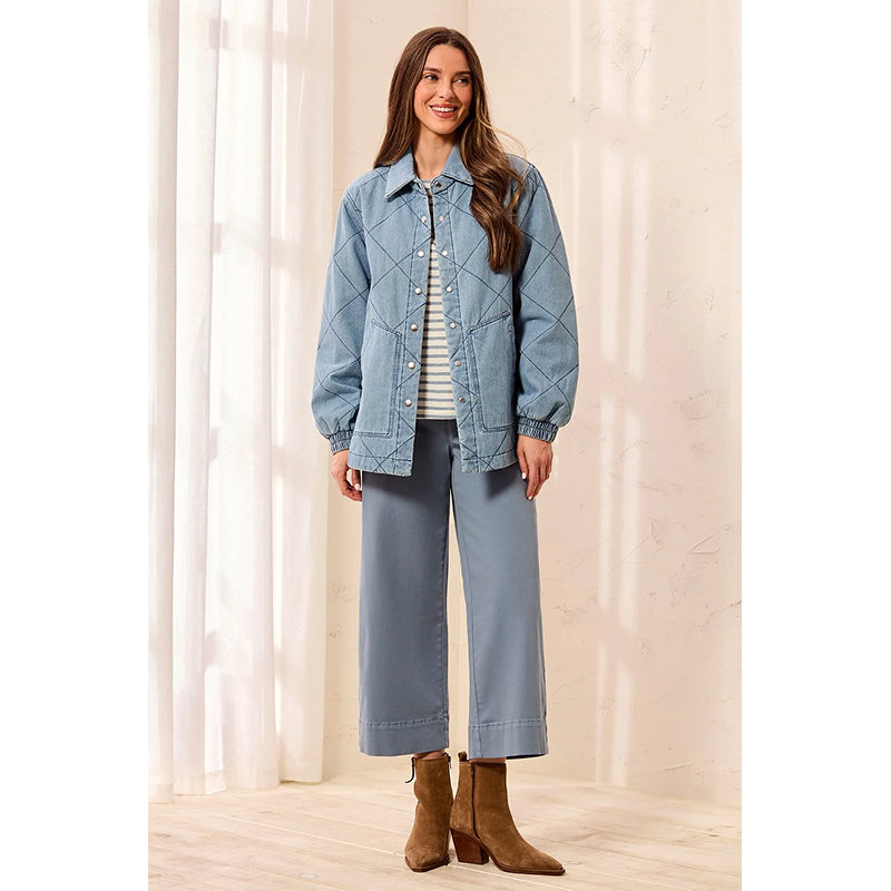 Tribal Quilted Snap Front Soft Denim Jacket