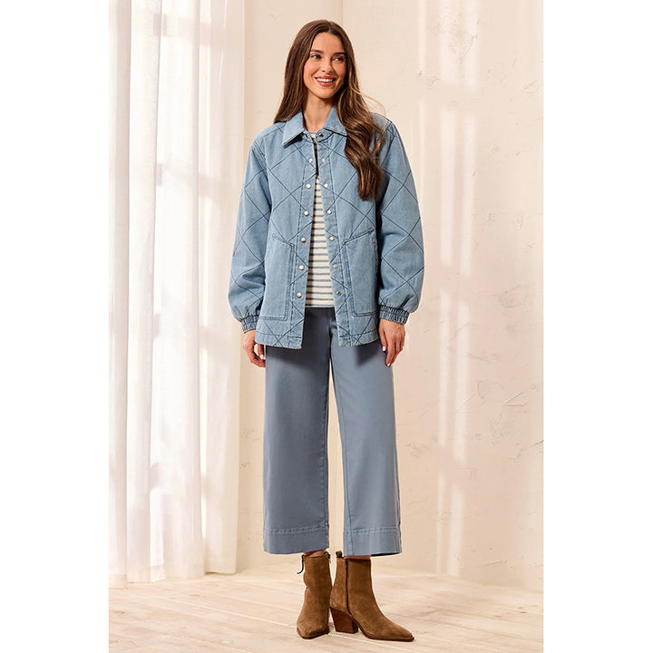Tribal Quilted Snap Front Soft Denim Jacket