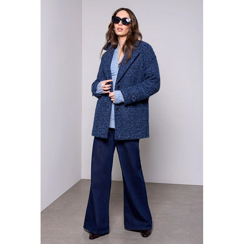 Tribal Blue Thread Cozy Cocoon Drop Shoulder Collared Coat
