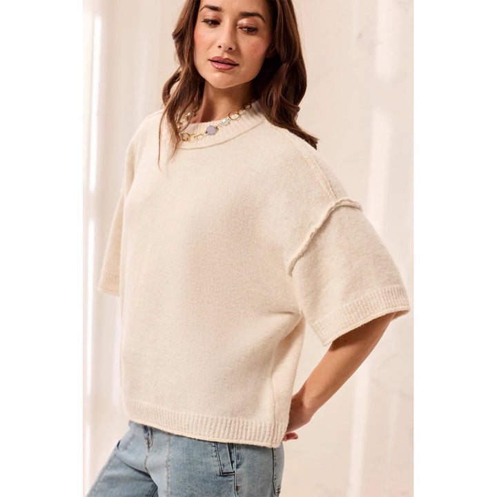 Tribal Lightweight Drop Shoulder Crew Neck Elbow Sleeve Sweater