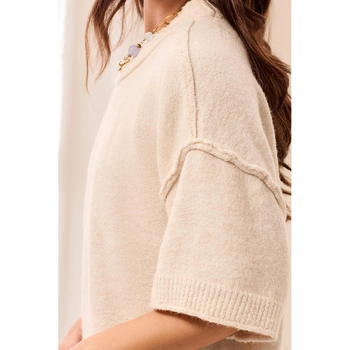 Tribal Lightweight Drop Shoulder Crew Neck Elbow Sleeve Sweater