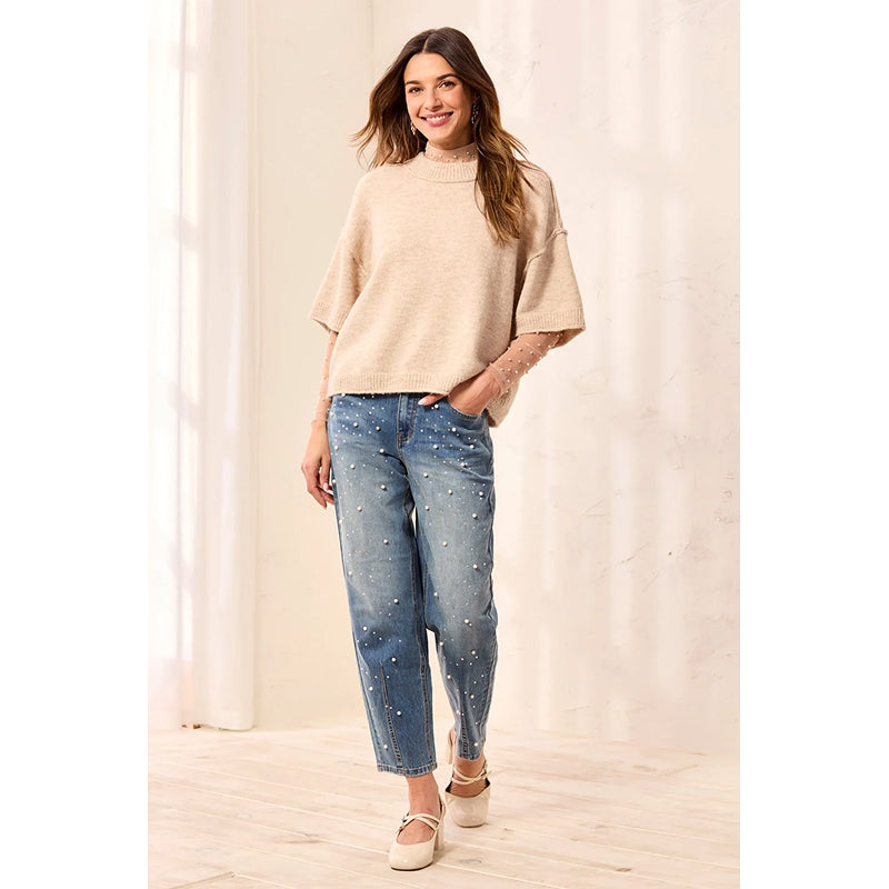 Tribal Lofty Elbow Sleeve Crew Neck Sweater