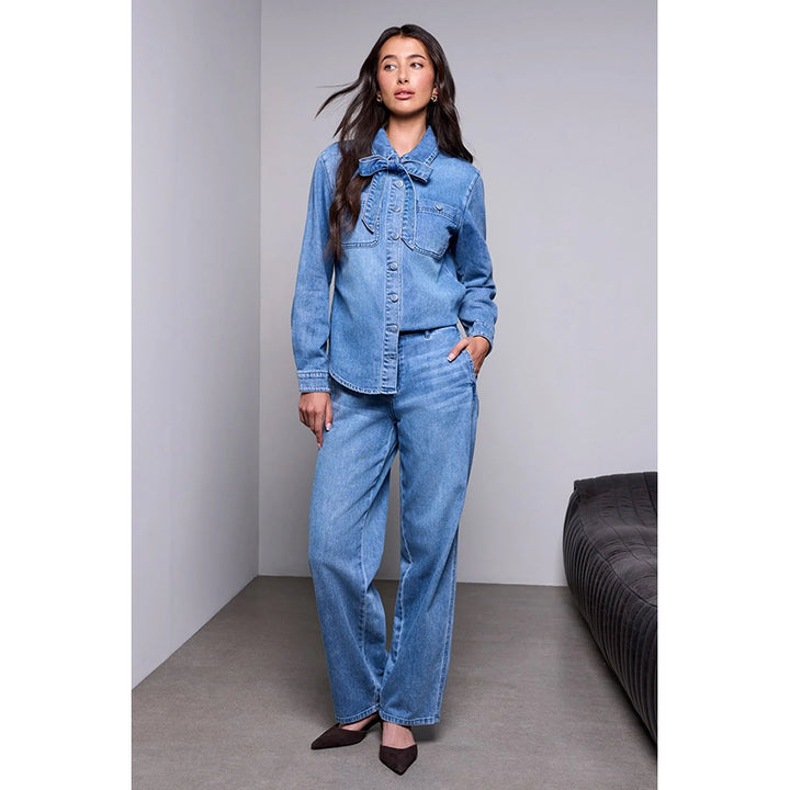 Tribal Denim Blouse with Removable Self Tie