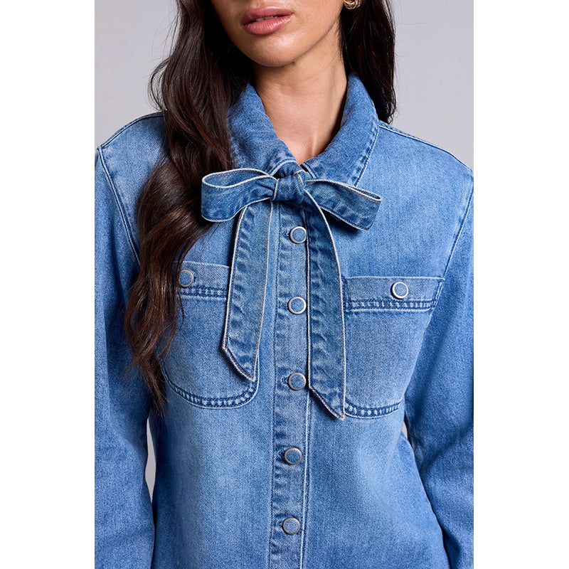 Tribal Denim Blouse with Removable Self Tie