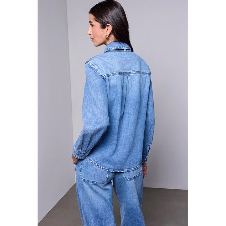 Tribal Denim Blouse with Removable Self Tie