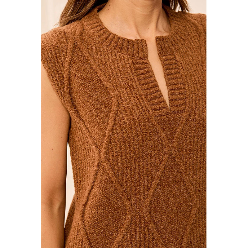 Tribal Soft Split Crew Neck Sleeveless Sweater