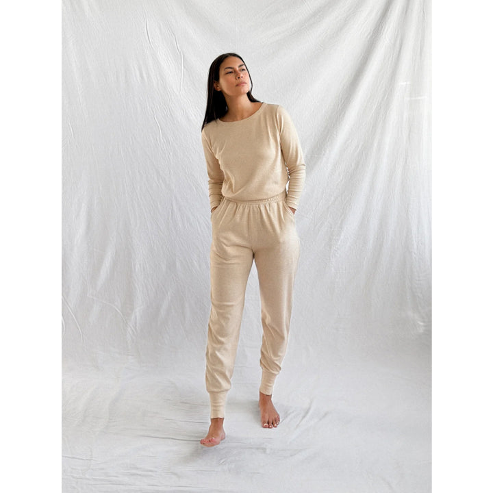 Ana + Zac Luxe Pant Oatmeal Micro Stripe