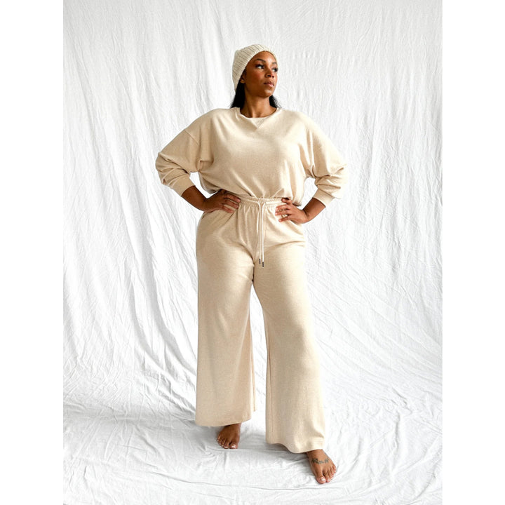 Ana + Zac Beach Pant Oatmeal Micro Stripe