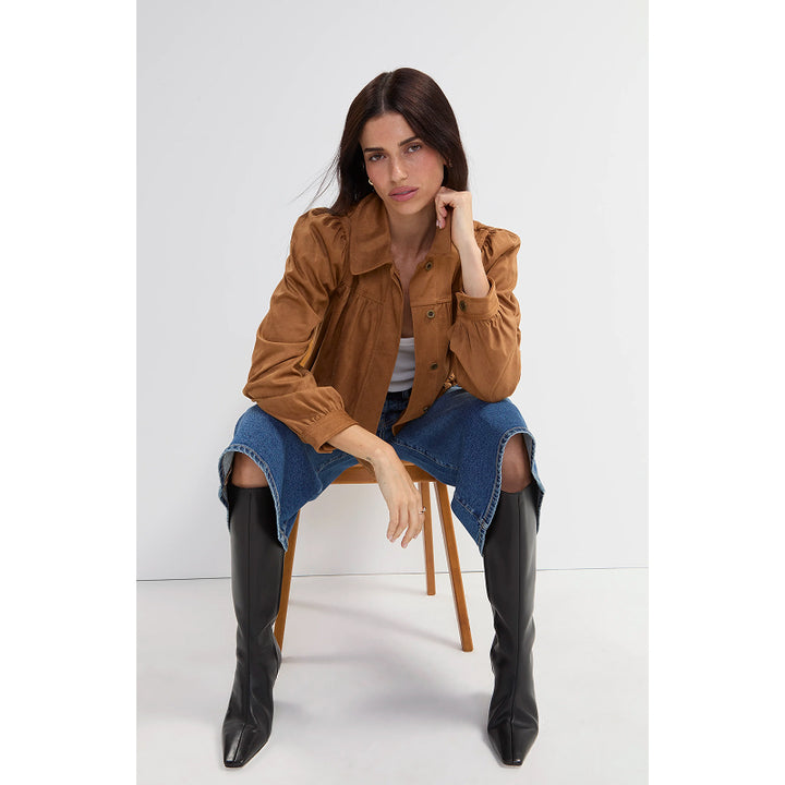 Liverpool Puff Sleeve Jacket With Laser Cut Hem