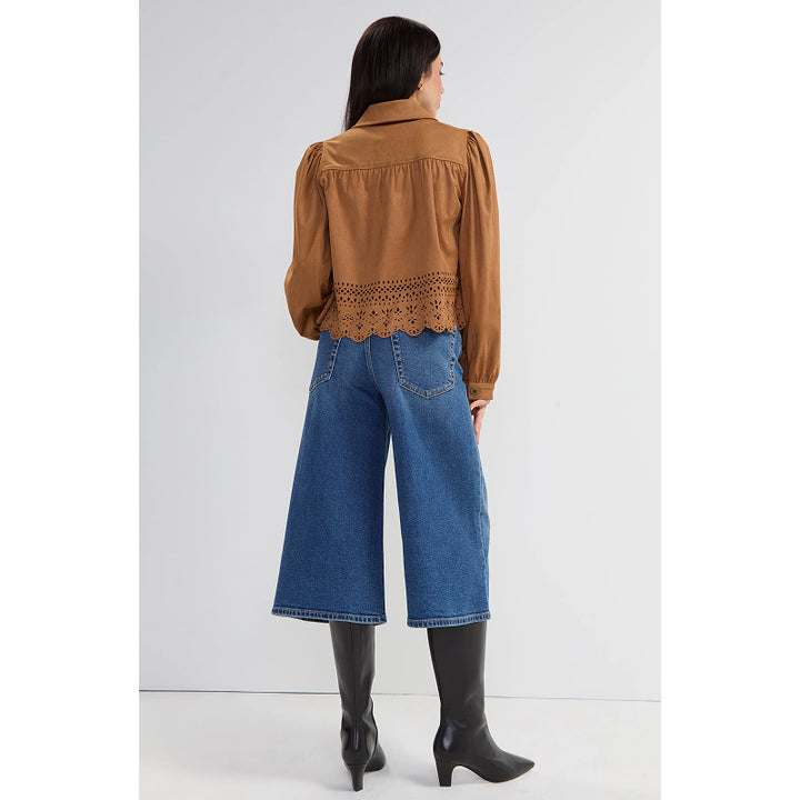 Liverpool Puff Sleeve Jacket With Laser Cut Hem