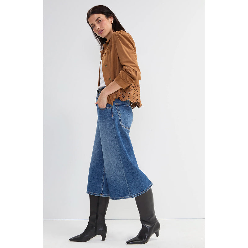 Liverpool Puff Sleeve Jacket With Laser Cut Hem