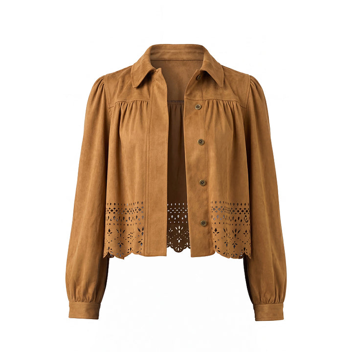 Liverpool Puff Sleeve Jacket With Laser Cut Hem