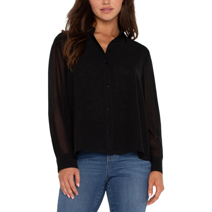 Liverpoool Woven Shirt With Pleat Back Detail