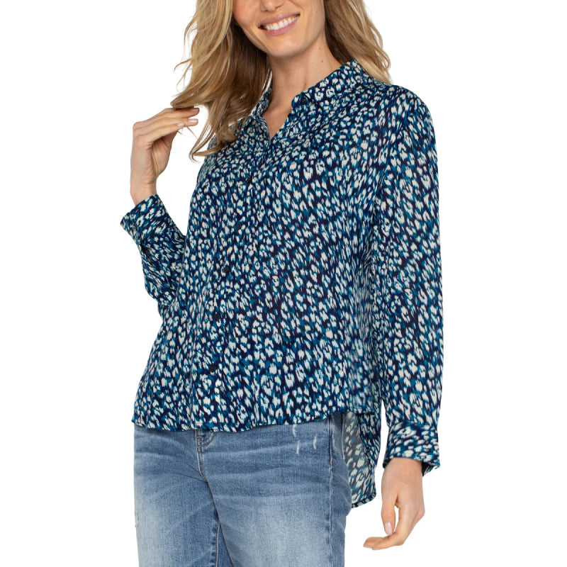 Liverpool Button Front Long Sleeve Woven Blouse