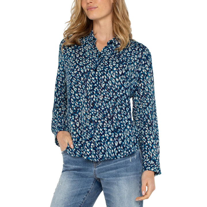 Liverpool Button Front Long Sleeve Woven Blouse