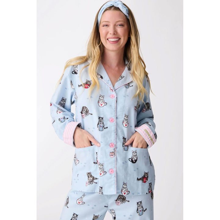 PJ Salvage Coffee & Cat Naps Flannel PJ Set