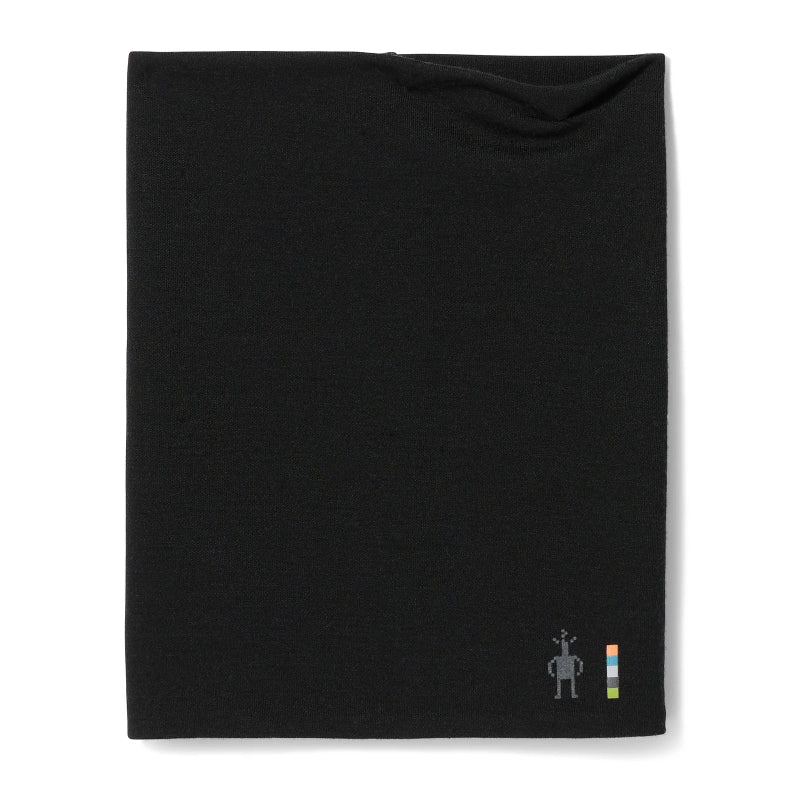 A black knit neck gaiter or with a small Smartwool logo in the bottom right corner, shown flat against a white background.