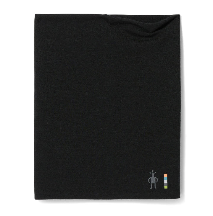 A black knit neck gaiter or with a small Smartwool logo in the bottom right corner, shown flat against a white background.