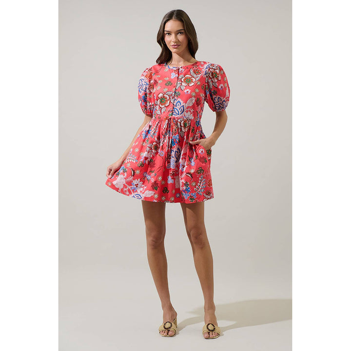 Sugarlips Oreanna Floral Alba Puff Sleeve Mini Dress