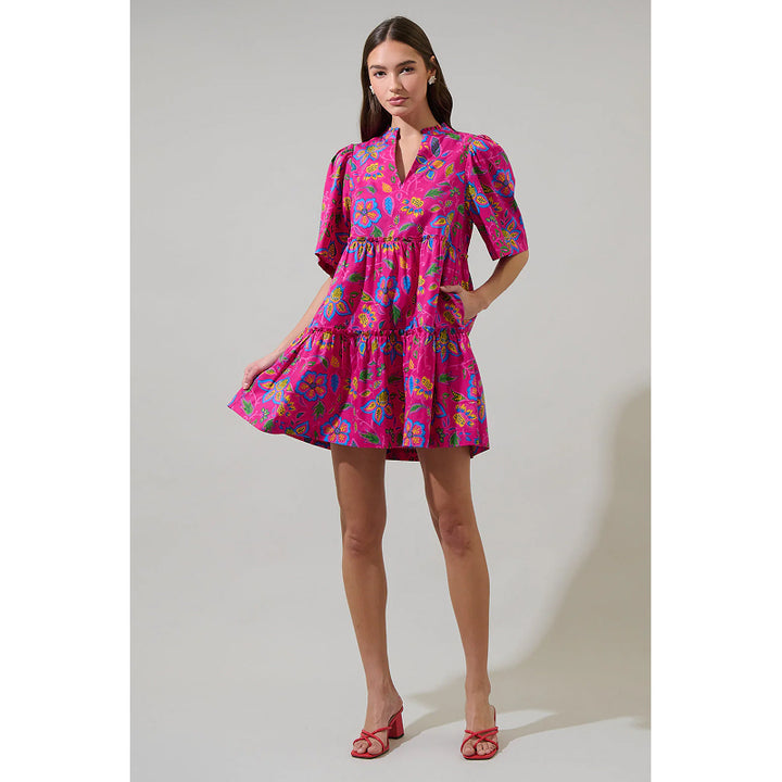 Sugarlips Signy Floral Dixie Split Neck Shift Dress