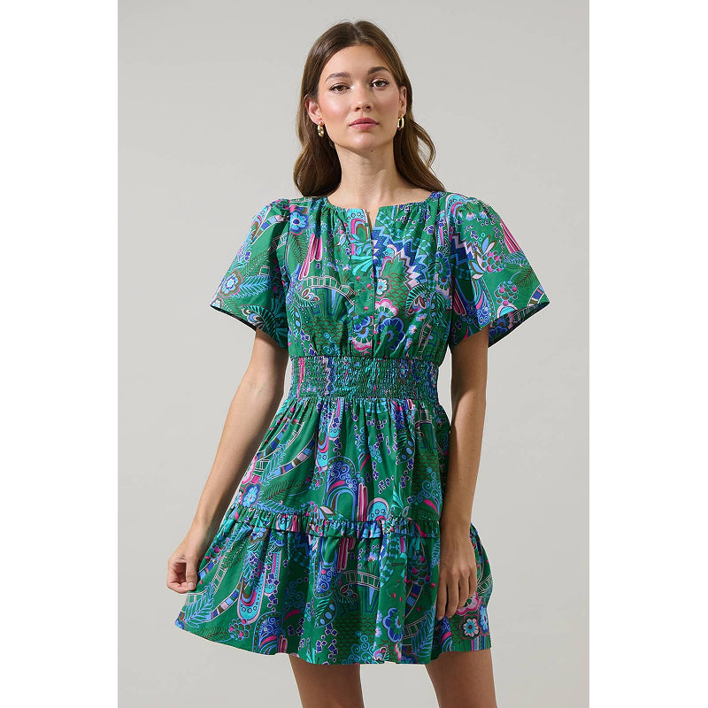Sugarlips Vesper Floral Aylin Smocked Mini Dress