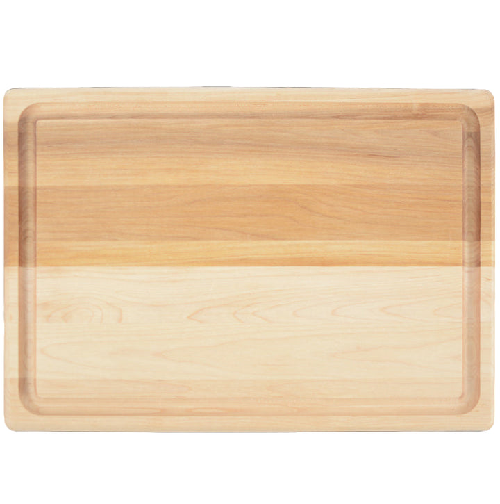 Wooden cutting board with a light finish on a white background