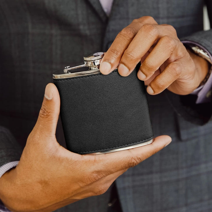 Faux Leather Wrapped Metal Hip Flask