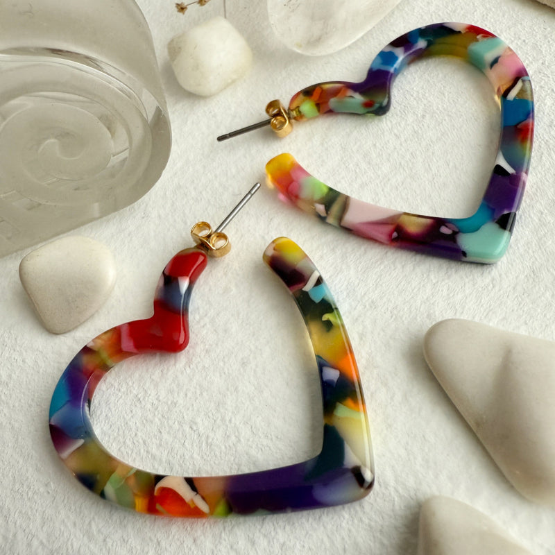 Pika & Bear "Wilson" Acetate Heart Hoop Earrings