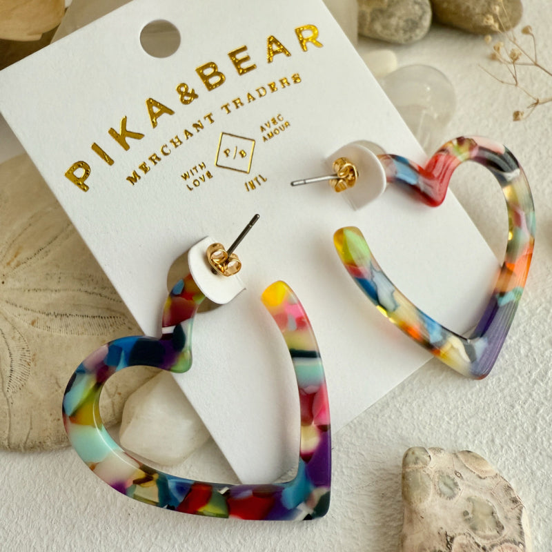 Pika & Bear "Wilson" Acetate Heart Hoop Earrings